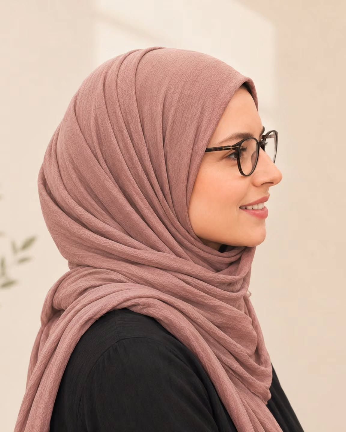 Amina Batić, portret iz profila, ispred svijetlog zida